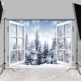 Lofaris White Window With Snowy Forest Cold Winter Backdrop